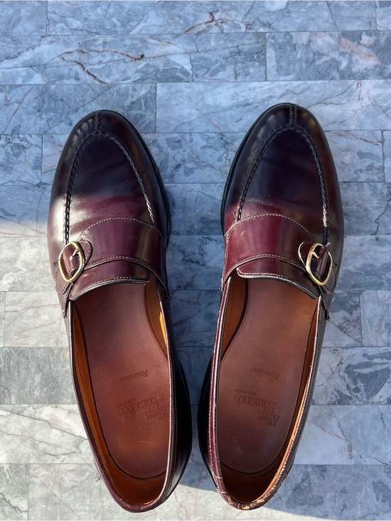 Allen Edmonds Rawlins; Single Monk Strap Gold Buckle Loafers Size 11.5D Burgundy